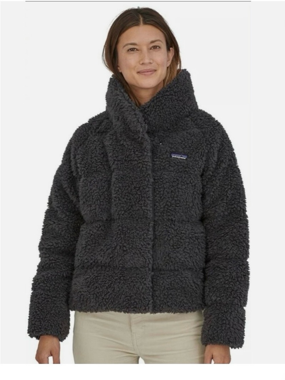 Patagonia Women's Recycled High Pile Fleece Down Jacket Ink Black Sz L